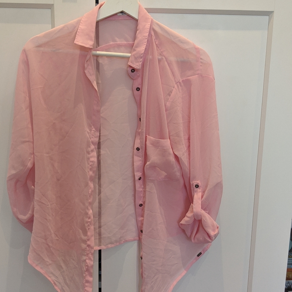 Pink see-through tied blouse